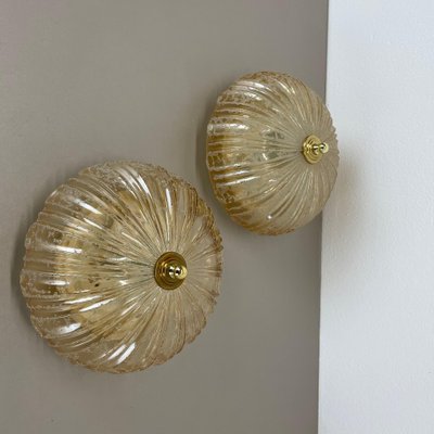 German Textured Amber Glass Wall Lights, 1970s, Set of 2-QZ-1819701