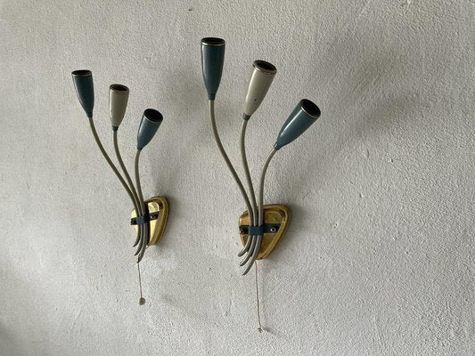 German Three-Headed Sputnik Sconces in Blue and White Metal, 1950s-RDS-1416238