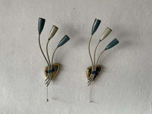 German Three-Headed Sputnik Sconces in Blue and White Metal, 1950s-RDS-1416238