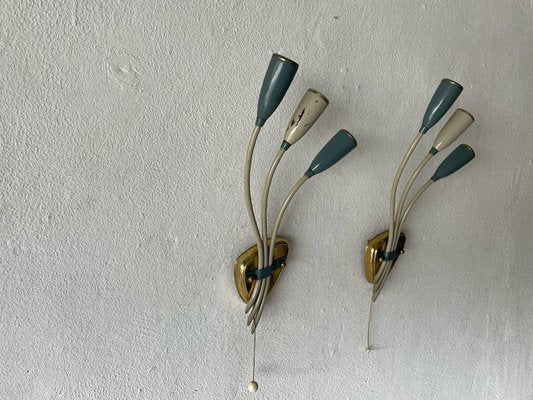 German Three-Headed Sputnik Sconces in Blue and White Metal, 1950s-RDS-1416238