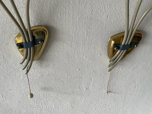 German Three-Headed Sputnik Sconces in Blue and White Metal, 1950s-RDS-1416238