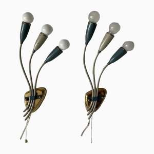 German Three-Headed Sputnik Sconces in Blue and White Metal, 1950s-RDS-1416238