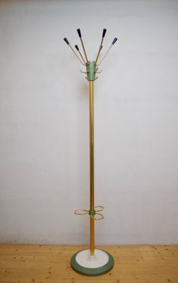 German Tubular Steel and Brass Crackle Finish Coat Rack with Umbrella Rack, 1950s-FFL-655135