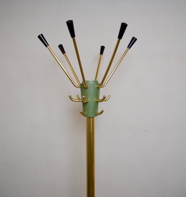 German Tubular Steel and Brass Crackle Finish Coat Rack with Umbrella Rack, 1950s-FFL-655135