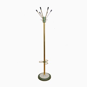 German Tubular Steel and Brass Crackle Finish Coat Rack with Umbrella Rack, 1950s-FFL-655135