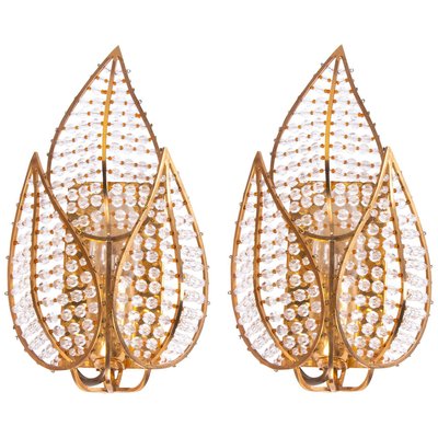 German Wall Sconces in Crystal & Gilt Brass from Palwa, 1960s, Set of 2-DEK-932744