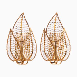 German Wall Sconces in Crystal & Gilt Brass from Palwa, 1960s, Set of 2-DEK-932744