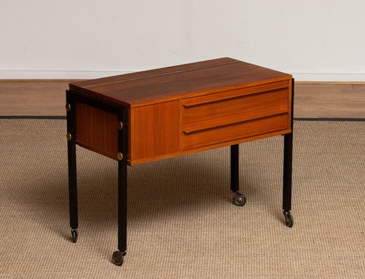 German Walnut Sewing Table on Wheels from Horn, 1960s-JE-1185102