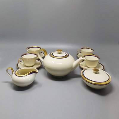 German White, Blue and Gold Porcelain Tea Set/Coffee Set, 1950s, Set of 11-QGR-963822