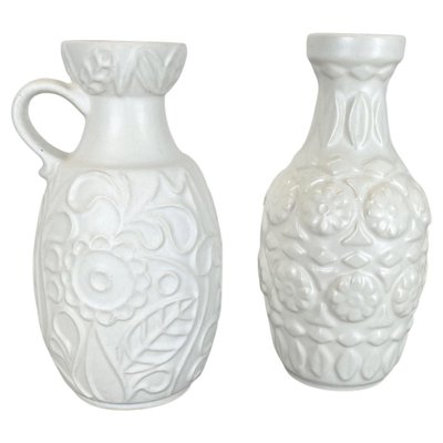 German White Floral Fat Lava Op Art Pottery Vase from BAY Ceramics, Set of 2-QZ-1257935