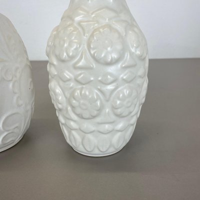 German White Floral Fat Lava Op Art Pottery Vase from BAY Ceramics, Set of 2-QZ-1257935