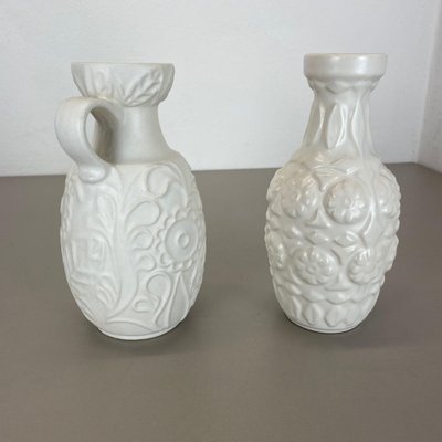 German White Floral Fat Lava Op Art Pottery Vase from BAY Ceramics, Set of 2-QZ-1257935