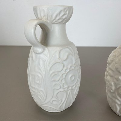 German White Floral Fat Lava Op Art Pottery Vase from BAY Ceramics, Set of 2-QZ-1257935