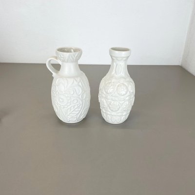 German White Floral Fat Lava Op Art Pottery Vase from BAY Ceramics, Set of 2-QZ-1257935