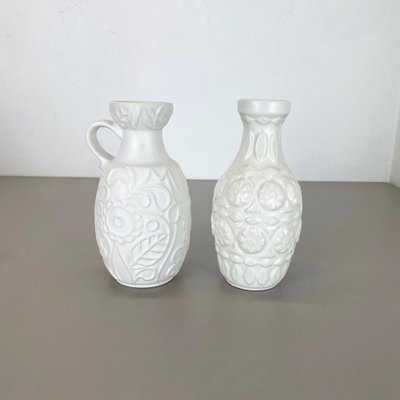 German White Floral Fat Lava Op Art Pottery Vase from BAY Ceramics, Set of 2-QZ-1257935