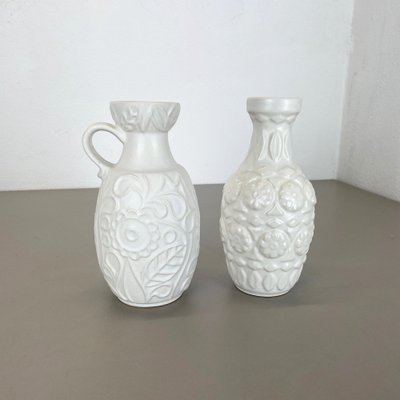 German White Floral Fat Lava Op Art Pottery Vase from BAY Ceramics, Set of 2-QZ-1257935