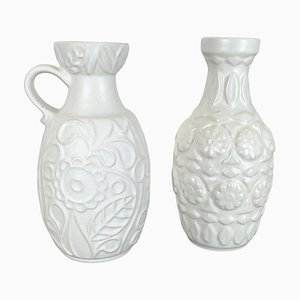 German White Floral Fat Lava Op Art Pottery Vase from BAY Ceramics, Set of 2-QZ-1257935