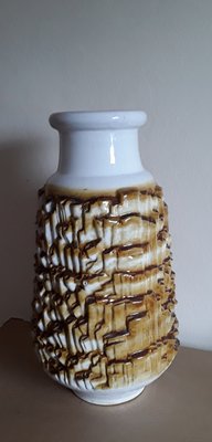 German White Glazed Ceramic Vase with Yellow-Brown Relief Decor from Carstens, 1970s-HOI-1448828