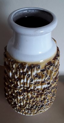 German White Glazed Ceramic Vase with Yellow-Brown Relief Decor from Carstens, 1970s-HOI-1448828