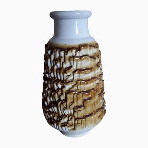 German White Glazed Ceramic Vase with Yellow-Brown Relief Decor from Carstens, 1970s-HOI-1448828