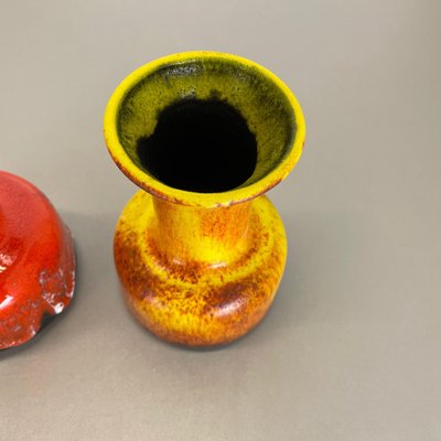 German Yellow-Red Fat Lava Pottery Vases from Jasba, 1970s, Set of 2-QZ-1161695