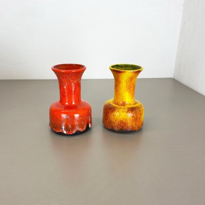 German Yellow-Red Fat Lava Pottery Vases from Jasba, 1970s, Set of 2-QZ-1161695