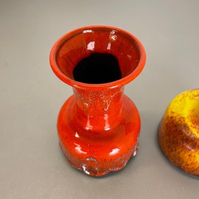 German Yellow-Red Fat Lava Pottery Vases from Jasba, 1970s, Set of 2-QZ-1161695