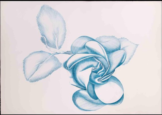 Giacomo Porzano, Blue Rose, Original Etching, 1970s-ZCI-1345548