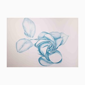 Giacomo Porzano, Blue Rose, Original Etching, 1970s-ZCI-1384938