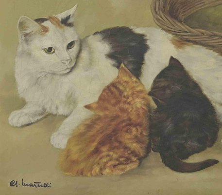 Giancarlo Martelli, Cats, Oil Painting, 1960-ZCI-1781521