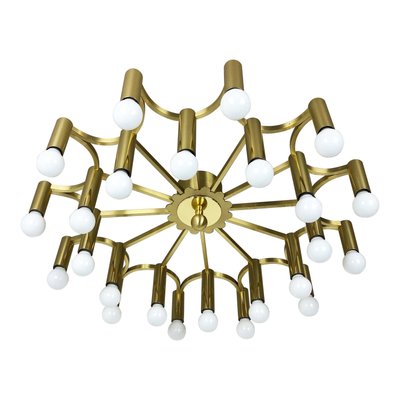 Gigantic Brass 24 Bulb Flush Mount Ceiling Light from Stilnovo, Italy, 1960s-QZ-1079806