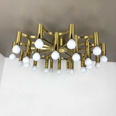 Gigantic Brass 24 Bulb Flush Mount Ceiling Light from Stilnovo, Italy, 1960s-QZ-1079806