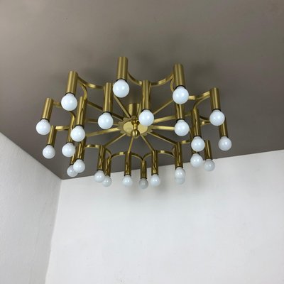 Gigantic Brass 24 Bulb Flush Mount Ceiling Light from Stilnovo, Italy, 1960s-QZ-1079806