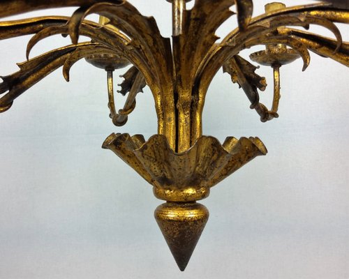 Gilded 12-Arm Chandelier Decorated with Leaves, 1940s-YBU-883250