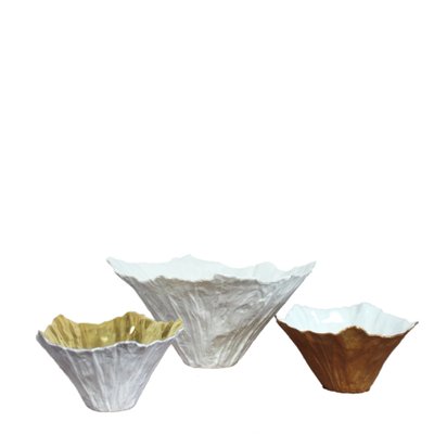 Gilded Bowls in White Porcelain by Violise Lunn for Royal Copenhagen, Set of 3-HPQ-1320128