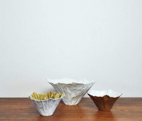 Gilded Bowls in White Porcelain by Violise Lunn for Royal Copenhagen, Set of 3-HPQ-1320128