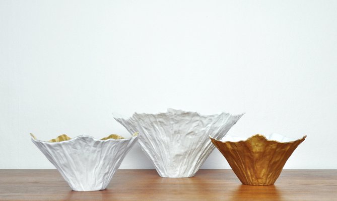 Gilded Bowls in White Porcelain by Violise Lunn for Royal Copenhagen, Set of 3-HPQ-1320128