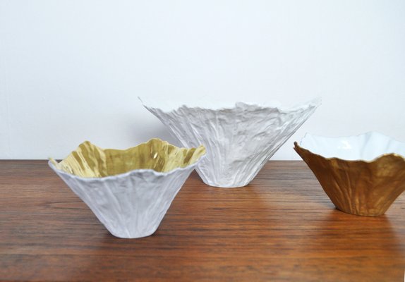 Gilded Bowls in White Porcelain by Violise Lunn for Royal Copenhagen, Set of 3-HPQ-1320128