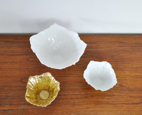 Gilded Bowls in White Porcelain by Violise Lunn for Royal Copenhagen, Set of 3-HPQ-1320128