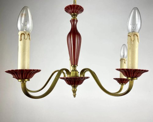 Gilded Brass and Burgundy Ceramics Chandelier-GYX-1353277