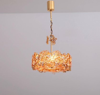 Gilded Brass and Crystal Glass Encrusted Chandelier from Palwa, 1960s-VLZ-631896