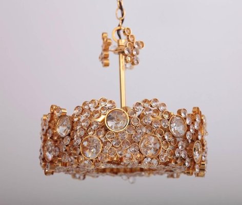 Gilded Brass and Crystal Glass Encrusted Chandelier from Palwa, 1960s-VLZ-631896