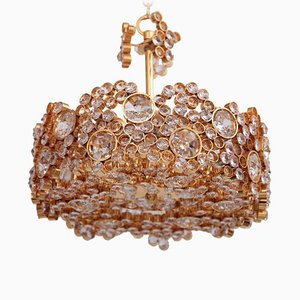 Gilded Brass and Crystal Glass Encrusted Chandelier from Palwa, 1960s-VLZ-631896