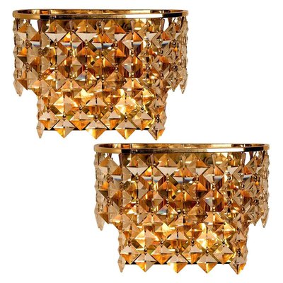 Gilded Brass and Crystal Glass Wall Sconces from Palwa, Germany, 1960s, Set of 2-VDW-913245