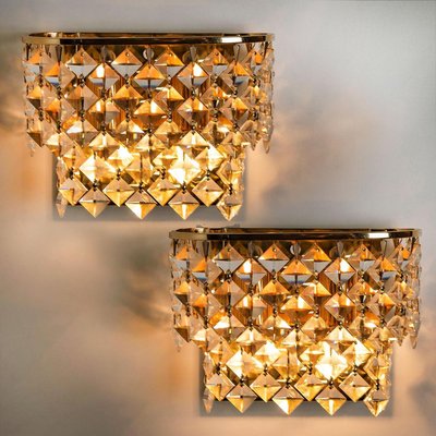 Gilded Brass and Crystal Glass Wall Sconces from Palwa, Germany, 1960s, Set of 2-VDW-913245