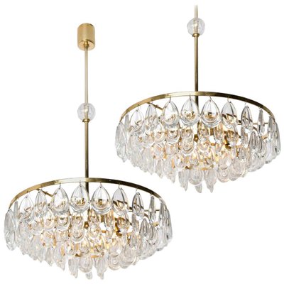 Gilded Brass and Faceted Crystal Chandeliers by Palwa, 1960s, Set of 2-VDW-860202