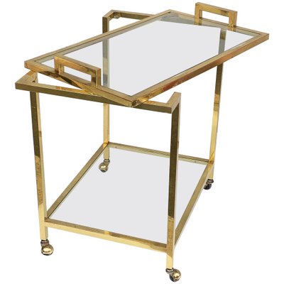 Gilded Brass and Glass Trolley with Service Tray, Italy, 1980s-JDR-1126188