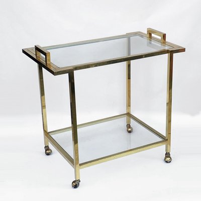 Gilded Brass and Glass Trolley with Service Tray, Italy, 1980s-JDR-1126188