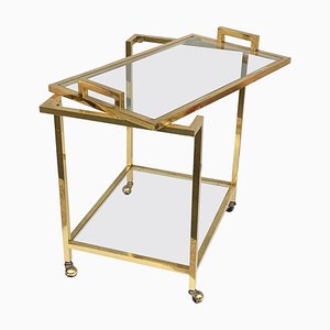 Gilded Brass and Glass Trolley with Service Tray, Italy, 1980s-JDR-1126188