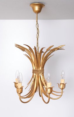 Gilded Brass Wheat Sheaf Chandeliers, Italy, 1970s, Set of 2-GCG-1817489